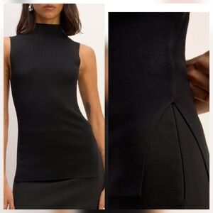 Everlane The Viscose Mock Neck Top Black Fine Ribbed Large - Fall Layering